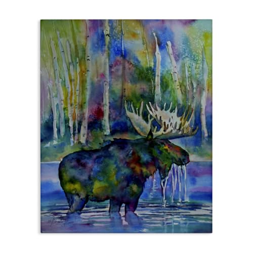 'Vibrant Moose Birch Trees Swimming Splashing'| Canvas Art