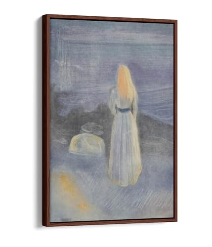 Tableau Edvard Munch jeune femme sur la plage cadre noyer 51x76 cm