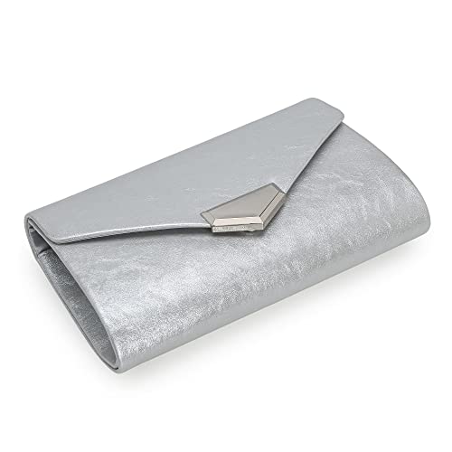 CHARMING TAILOR PU Clutch Purse for Women Evening Bag Chic Clutch Handbag for Special-occasion (Silver) - Thumbnail 5