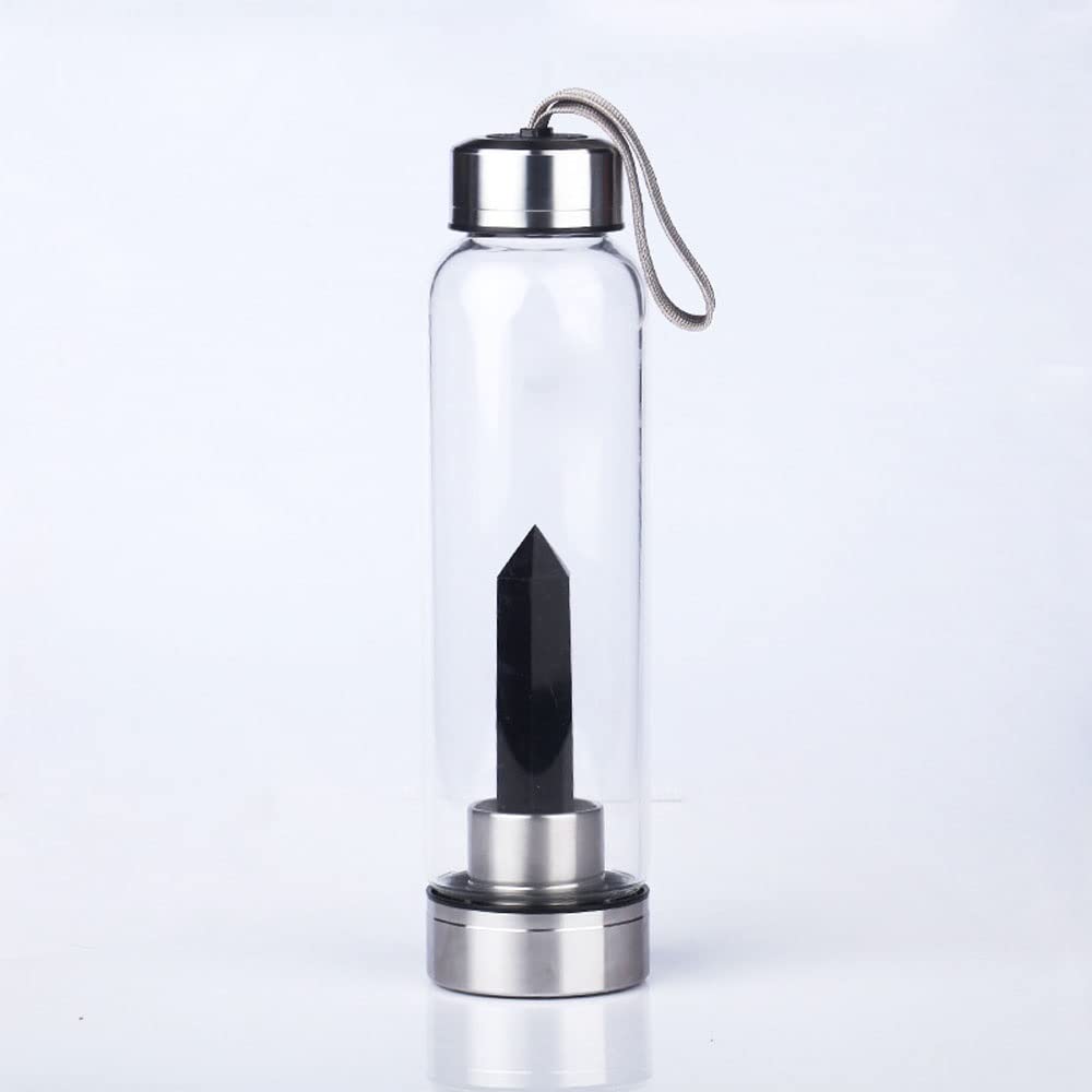 Bouteille d'eau en verre d'obsidienne noire et cristal naturel luxe