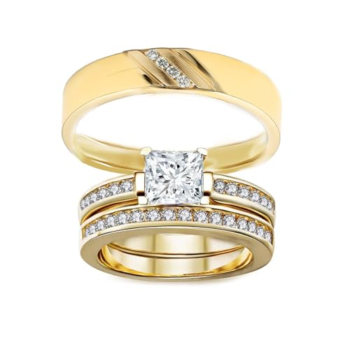 1-3 Carat Moissanite Couple Wedding Bands Ring Set for Women and Men Couple Matching S925 Silver 10K 14K 18K Gold Engagement Rings Sets 3pcs Bridal Rings Set for Her and Him Free Engraving