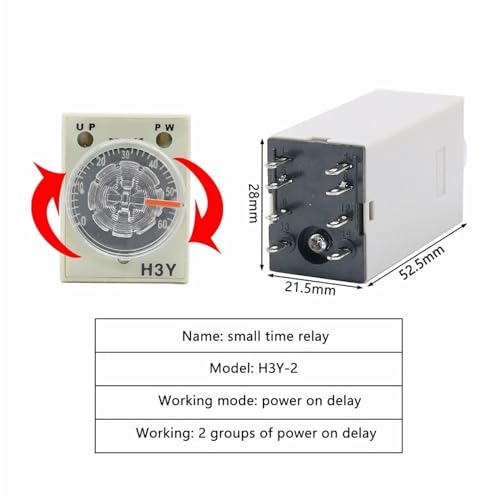 Temporizador H3Y-2 DPDT de 0-30 segundos y 8 pines con base de enchufe PYF08A alimentado a DC12V 3