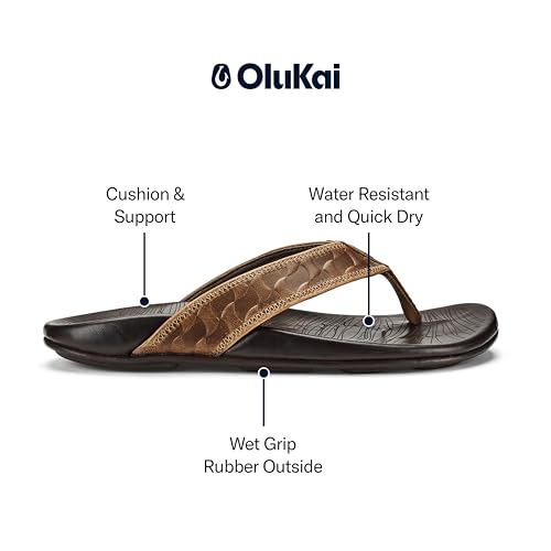 OLUKAI Hikianalia Men's Leather Sandal, Full-Grain Leather, Non-Marking Rubber Traction Pads & Compression Molded Footbed4