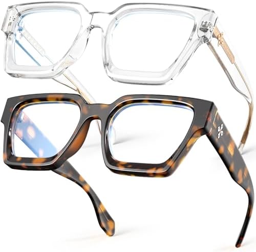 VISOONE 2 Pack Blue Light Blocking Glasses Rectangle Frame and Ch...