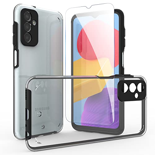 ARRYNN Coque pour Samsung Galaxy M13 4G + Film Protection écran en Verre trempé,Housse Flexible Premium TPU Silicone et Hard PC Cover pour Samsung Galaxy M13 4G - Noir Cover