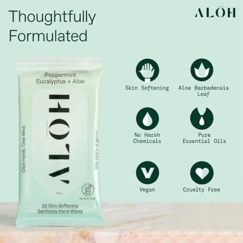Image of ALŌH Peppermint Eucalyptus + Aloe Hand Sanitizer Wipes, Travel Size