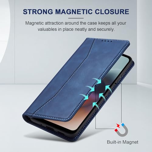 Image of Jasonyu Case for Motorola Moto G56 Leather Wallet Flip Cover with Card Holder,Kickstand, Magnetic Closure,TPU Shockproof Phone Case,Blue