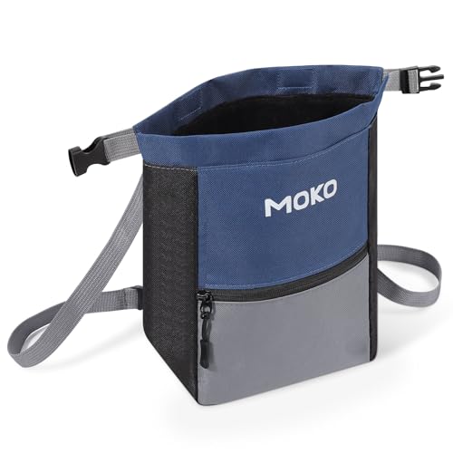MoKo Borsa Portagessi per Arrampicata su Roccia, Borsa Portagessi per Arrampicata con Chiusura a Scatto Magnetica e Tasca con Cerniera per Sollevamento Pesi, Bouldering, Ginnastica, Fitness, Blu
