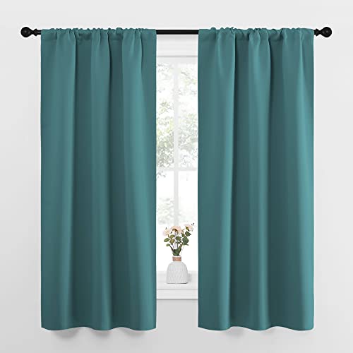 NICETOWN Bedroom Curtains, Three Pass Microfiber Noise Reducing Thermal Insulated Solid Rod Pocket Blackout Window Curtains for Kids Room (Sea Teal, 2
