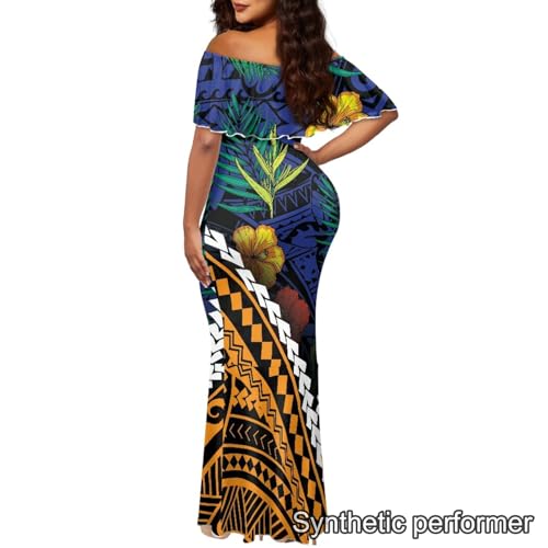 Image of Polynesian Dresses for Women Off Shoulder Maxi Dress Puletasi Samoan Dresses S-7XL