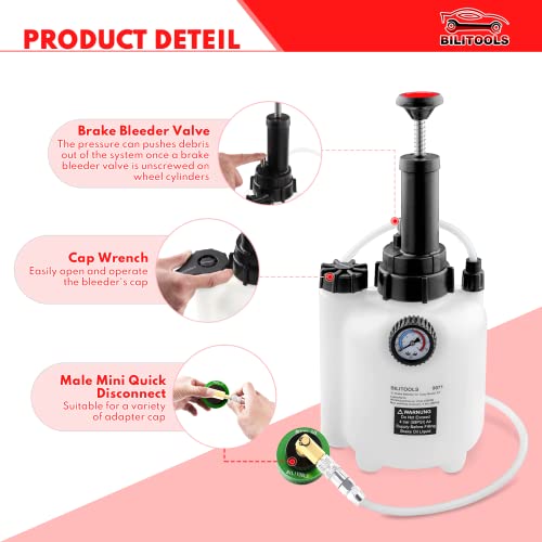 Bilitools 3L Brake Pressure Bleeder, Model X/S One Person Brake Bleeding Kit With Quick Release Coupling And A Adapter Compatible With Tesla #TOP2