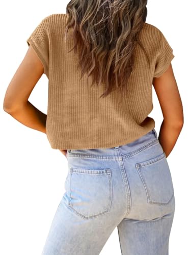 Image of LCXWFE Womens Summer Cropped Sweater Vest Trendy Cap Sleeve Crop Tops Crew Neck Loose Knit Tank Top