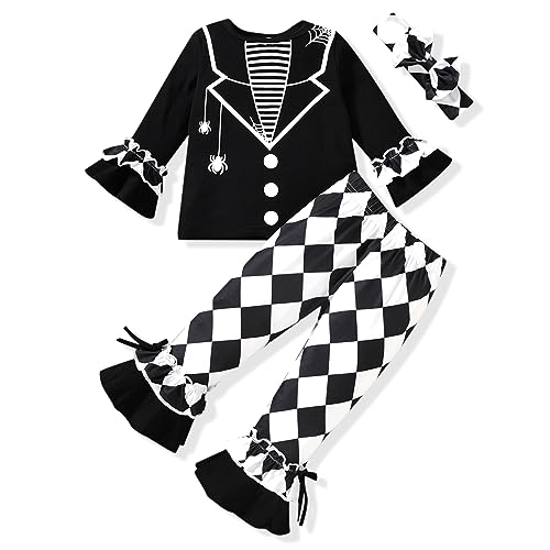 Image of HINTINA Toddler Baby Girls Halloween Thanksgiving Outfits Bell Bottom Flared Pants Set
