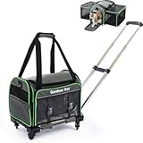 Gardner Pet Cat Carrier with Wheels, Rolling Pet Carrier for Small Cat & Dog, Airline Approved Cat Carrier Soft, Breathable Mesh, Expandable, BPA-Free, Travel Carrier for Christmas