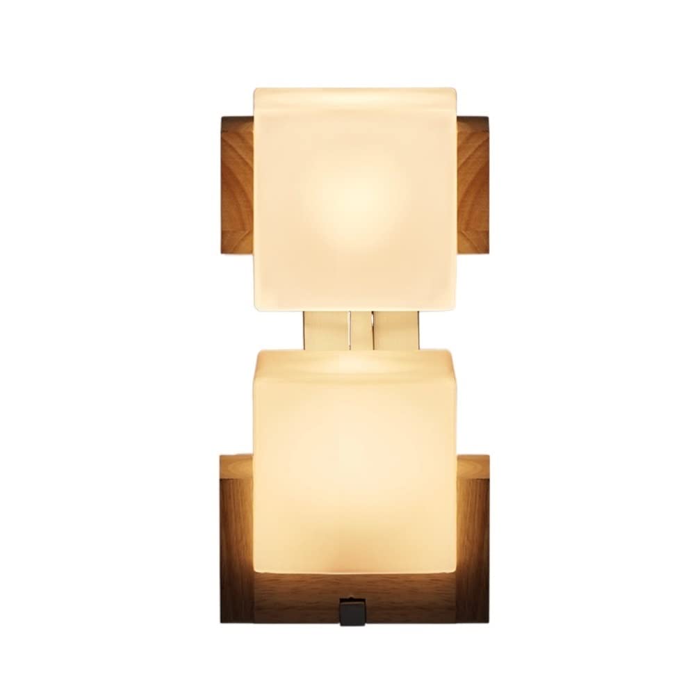 OZBMA Wall Mounted Light Creative American Retro Oak Sugar Cube Modern Simplicity White Glass Lampshade Lamp LED Bedroom Bedside Corridor Aisle Decoration Sconce Reading Ligh