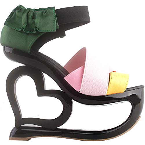 SHOW STORY Chic Black Green Yellow Pink Elastic Straps Pleat Open Toe High Heel Platform Wedding Sandals,LF40216GR40,9US,Green