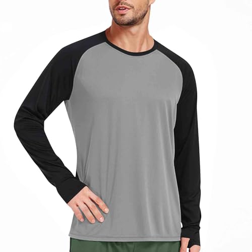 Xiaojmake Mens Sports Baseball T Shirts Casual Colorblock Pullovers Crew Neck Tops Slim Fit Raglan Long Sleeve Swim Shirts 5
