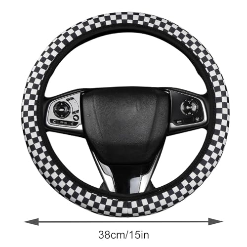 Checkered Steering Wheel Cover - Cute, Elastic, Protective (38cm/15in) for Women/Men's Cars (Green) - Image 4