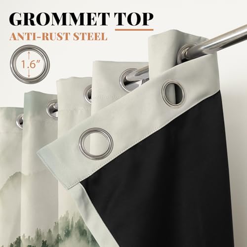Renaiss Foggy Forest Blackout Curtains, Misty Mountain Mystric Forest Thermal Insulated Curtains for Bedroom Natural Grommet Window Drapes for Kitchen 29W x 55L inches 2 Panels Set by Renaiss - Image 6