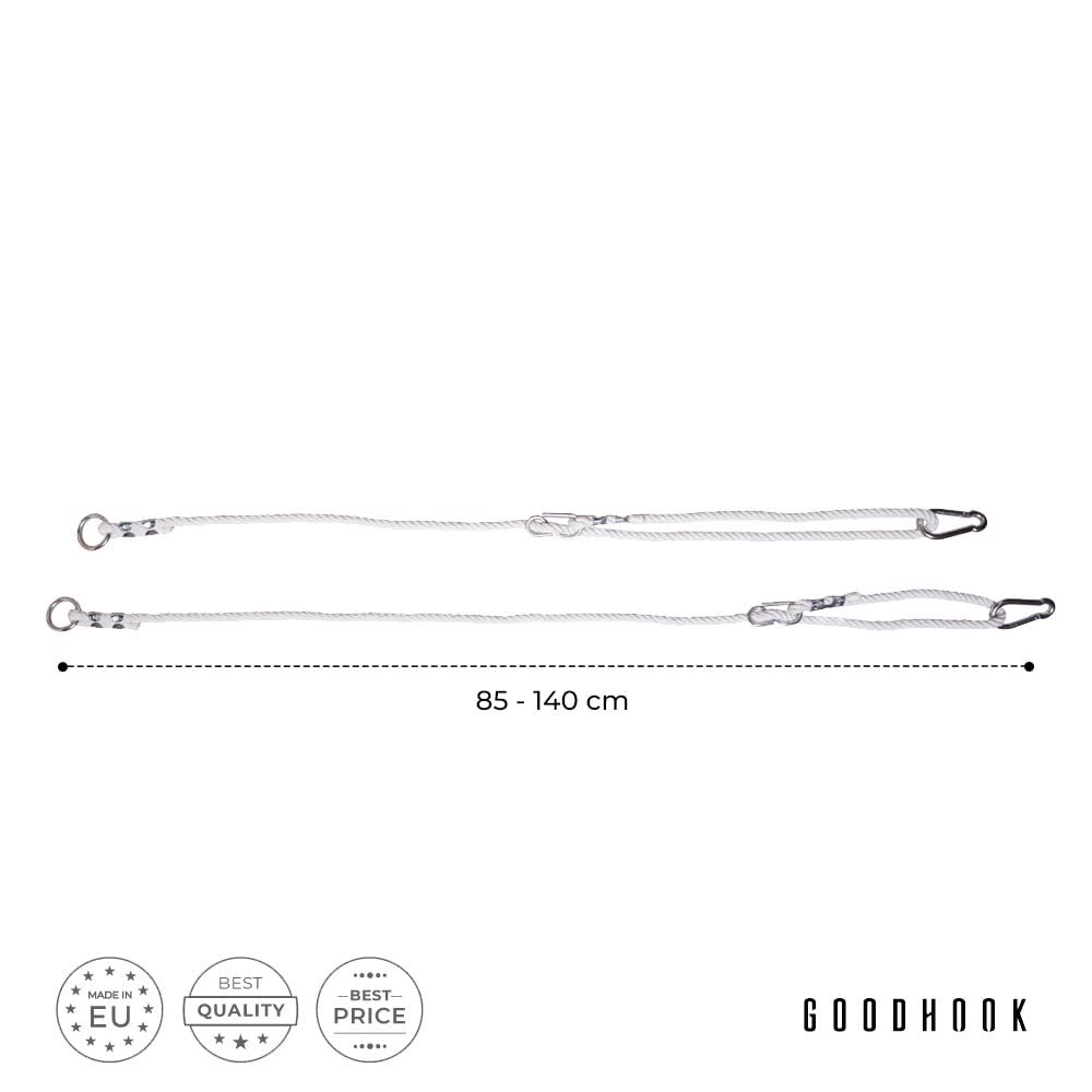 MAMOI® Lina do Huśtawki 85-140 cm | 2 x Regulowane Mocowanie z Karabińczykami | Naturalna Bawełniana Lina do Przedłużenia | Dla Dzieci | 100% ECO