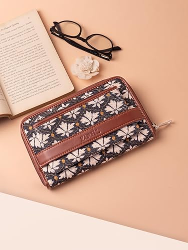 Image of ZOUK Women Bidri Kaiser Motif Printed Handcrafted Classic Zipper Wallet Clutch Purse