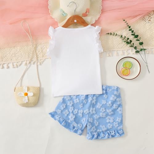 Image of Ayzozuy Kid Girl Clothes Shorts Set 2 Piece Outfits Summer Casual Short Sleeve Top and Shorts Set for Girls 4-7