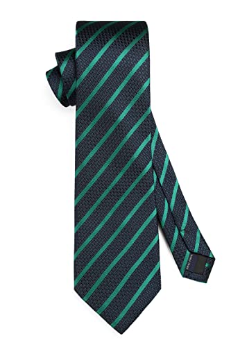 Image of HISDERN Stripe Tie Mens Ties with Pocket Square Set Classic 3.4'' Silk Formal Necktie Handkerchief for Business Wedding