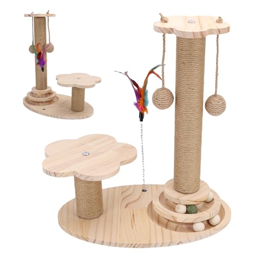Rascador para Gato de Madera Natural con Juguete Colgante miniatura 7