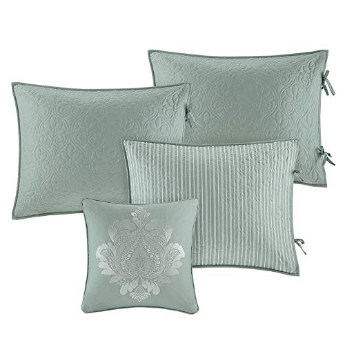Madison Park Cotton Daybed Cover Set-Double Sided Quilting Classic Cottage Design All Season Bedding With Bedskirt, Matching Shams, Decorative Pillow, 39"X75", Quebec Seafoam 6 Piece #TOP2