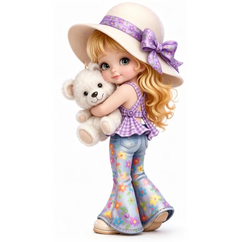Image of Rangoli Cute Girl Teddy Wall Sticker 13 x 24 Inch Cartoon Kids Design Self Adhesive Wall Decor for Nursery Baby Room Kids Bedroom Playroom Wall Art