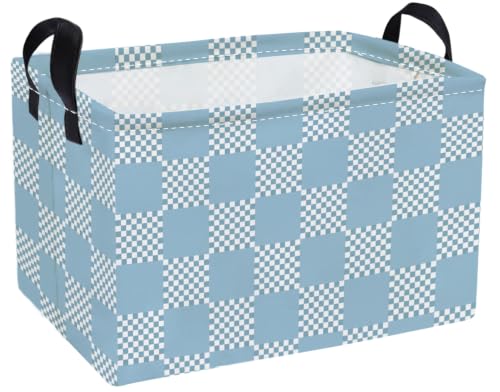 Image of Essme Rectangular Grid Baskets,Blue Storage Box,Cute Basket with Handles for Room Decor, Book Bins.(Blue grid)