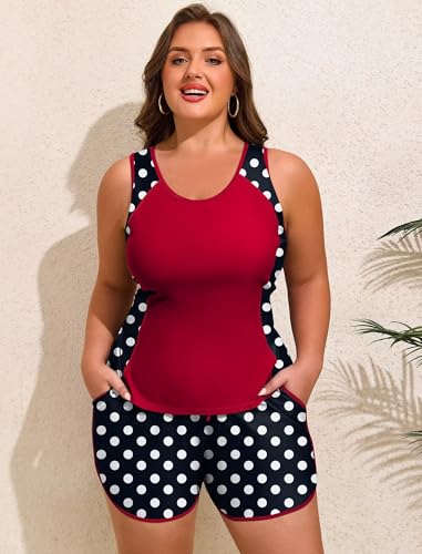 Arolina Women's Tankini Bathing Suits Modest Racerback Swimsuit with Pockets Retro Red Dot Small — view 4