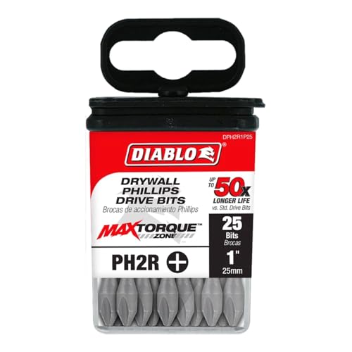 Embouts pour cloison sèche Diablo DPH2R1P25 évitant les ruptures de plâtre, Phillips #2 - 4