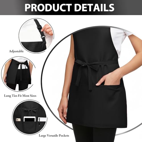 Image of BOHARERS Kitchen Cooking Apron Unisex Adjustable chef apron with 3 pockets, 1 Pack Black