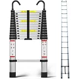 Scala telescopica in alluminio da 5 m, con 2 ganci staccabili e piedini antiscivolo, scala pieghevole leggera da 5 m, capacità 150 kg