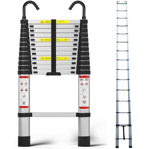 5M Telescoping Ladder Aluminum Telescopic Lightweight Collapsible Ladder with Non-Slip Feet, 16.5FT 330 Lb Capacity with Hooks option