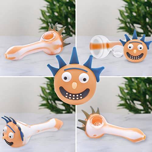 Image of Kookee Silicone Smoking Pipe, Unbreakable Tobacco Pipes with Glass Bowl, Head Design, White and Orange