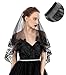 PAMOR Black Lace Veil Creative Mantilla Cathedral Tulle Sheer Wedding Halloween Veil for Bride With Comb