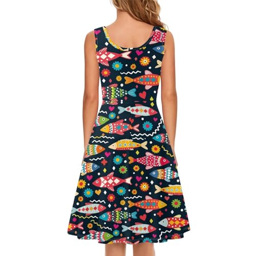 Image of Women's Casual Loose Sundress Midi Sleeveless Crewneck Dress Summer Beach Tank Dress with Pockets