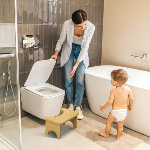 LEKEFETO Bambus Toilettenhocker für Erwachsene, Fußbank Bambus, Anti-Rutsch Klohocker, Fußbank Holz, Ergonomischer WC Hocker für Badezimmer, C-Förmiger Hocker, für Bad, Küche, Wohnzimmer - Natürlich