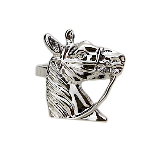Yalulu Napkin Rings, Pack of 6 Horse Head Metal Napkin Buckle Holder Dining Table Setting for Wedding, Dinner, Hotel Table Decor (Silver)