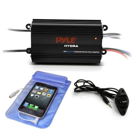 Pyle Auto 4-Channel Marine Amplifier - 200 Watt RMS 4 OHM Full Range Stereo with Wireless Bluetooth & Powerful Prime Speaker - High Crossover HD Music Audio Multi Channel System PLMRMB4CB,Black