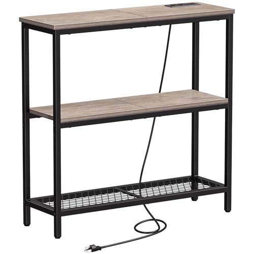 Snughome 3 Tier Narrow 29.5" Console Table with Power Outlets (Grey)