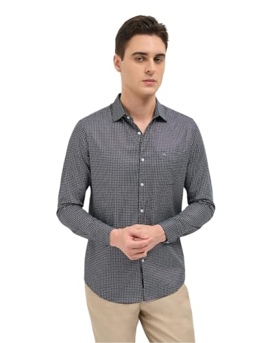 Image of THE BEAR HOUSE Men's Blue Tailored Fit Full Sleeve Cotton Printed Shirt