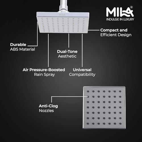 Image of Mila Floro Rain Shower| Chrome Finish Square Overhead Shower | 150 * 150mm Ceiling Mounted | ABS Body| Single Function Rainfall Shower for Broad Coverage & Water Efficiency| (Without Arm)
