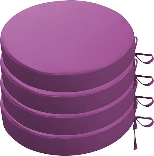 Image of D12 Chair Cushions (Set of 4) Thick Round Seat Cushions with Ties, Waterproof,Outdoor Furniture, Round Chair Pads,Garden (Purple)(Cushion Thinkness 5cm)