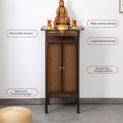 Table d'autel de Bouddha 60x100 cm avec rangement jaune - 5