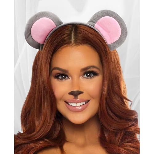 CUBACO Animal Ear Headband for Cospaly, Grey Mouse Ears Headband Suitable for Dress Up Costume Party Halloween Mice Ears Rat Plush - Thumbnail 7