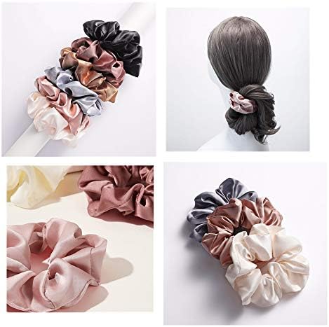12pcs Satin Hair Scrunchies Set - 6 Small Silk Hair Ties Bows Ponytail Holders and 6 Large Satin Bobble Scrunchies Hair Bands - Cute Elastic Hair Ties Ropes Satin Scrunchy Hair Accessories Decorations