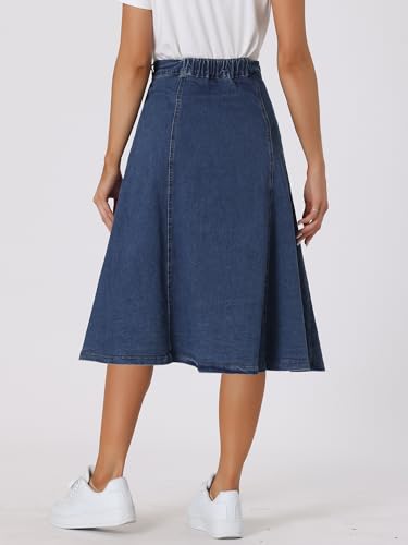 Allegra K Womens' Denim Skirt High Waist Button Front A-Line Casual Summer Midi Jean Skirts with Pockets4